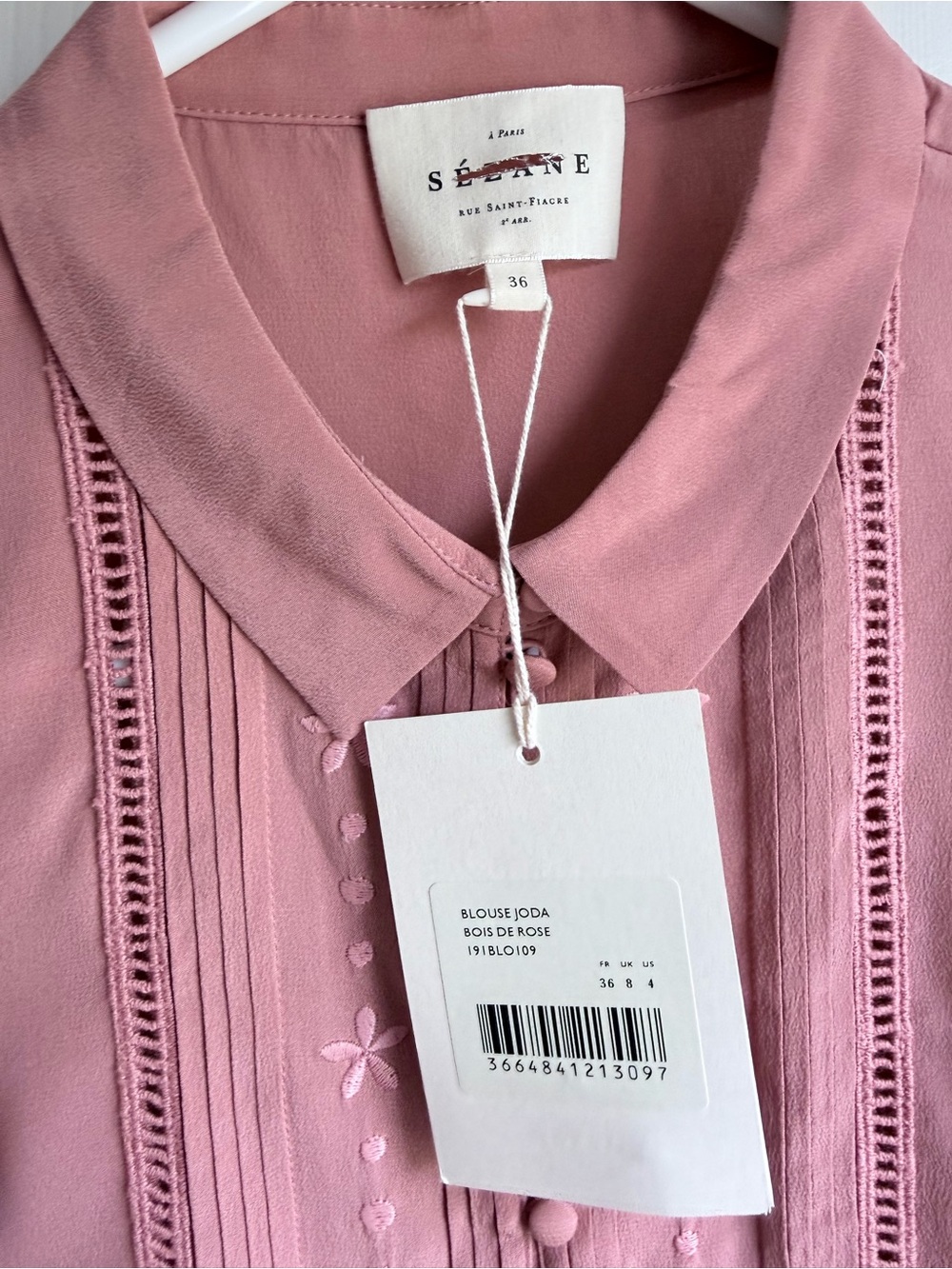 NWT Sezane Joda 100% silk Women's Dusty Rose Button-Front Blouse size 34 - Picture 6 of 9